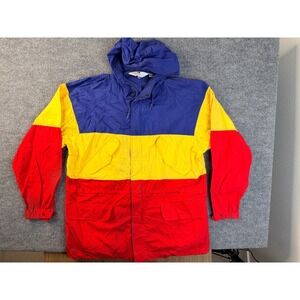 Vintage Norsport Jacket Mens Medium Colorblock Blue Yellow Red Cotton Windbreake